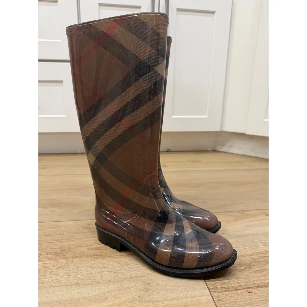 Burberry Rain Boots Womens Brown House Check Tall